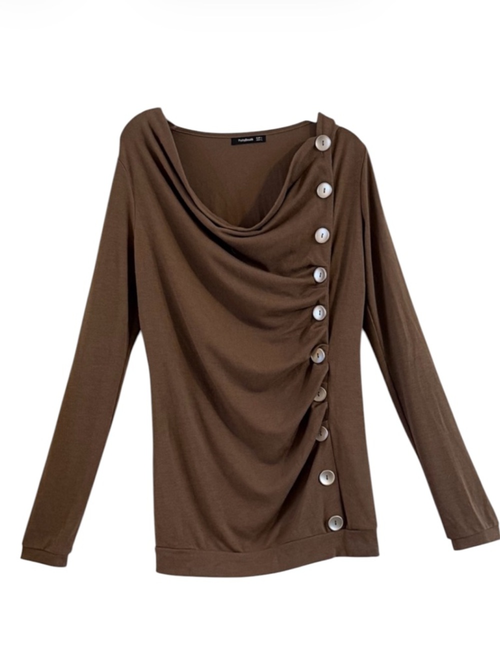 PattyBoutik Brown Long Sleeve Top with Button Detail Size L